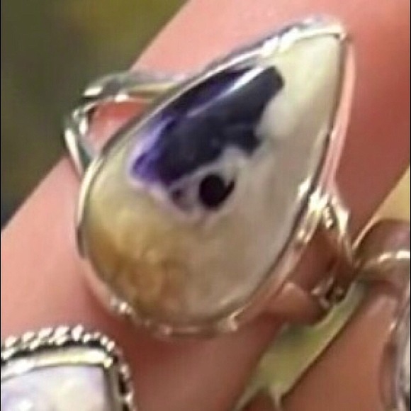 New Sterling Silver Purple Teardrop Morado Violet Flame Opal Ring Size 6.25 - Picture 2 of 14